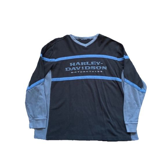 Harley Davidson Motor clothes Crewneck Sweater Mens 2XL Embroidered Blue/black - Picture 1 of 10